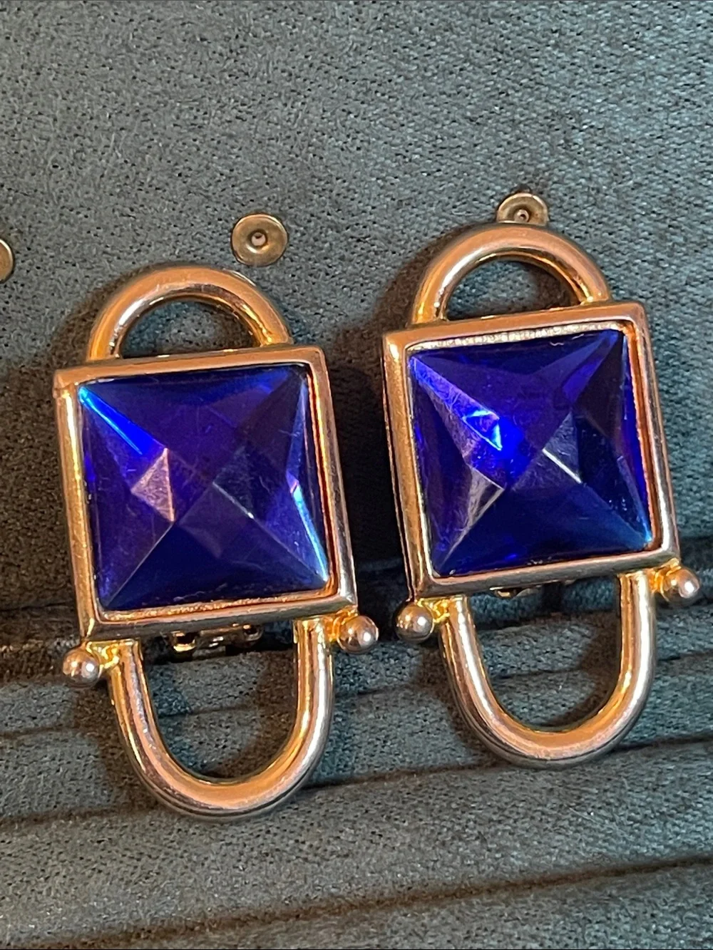 Vintage Paolo Gucci Sapphire Blue 1980’s Runway Aesthetic Clip On Earrings
